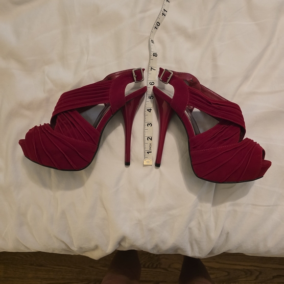 Qupid Shoes - Qupid Red Velvet Platform Heels- Only Worn Fore Photos Inside